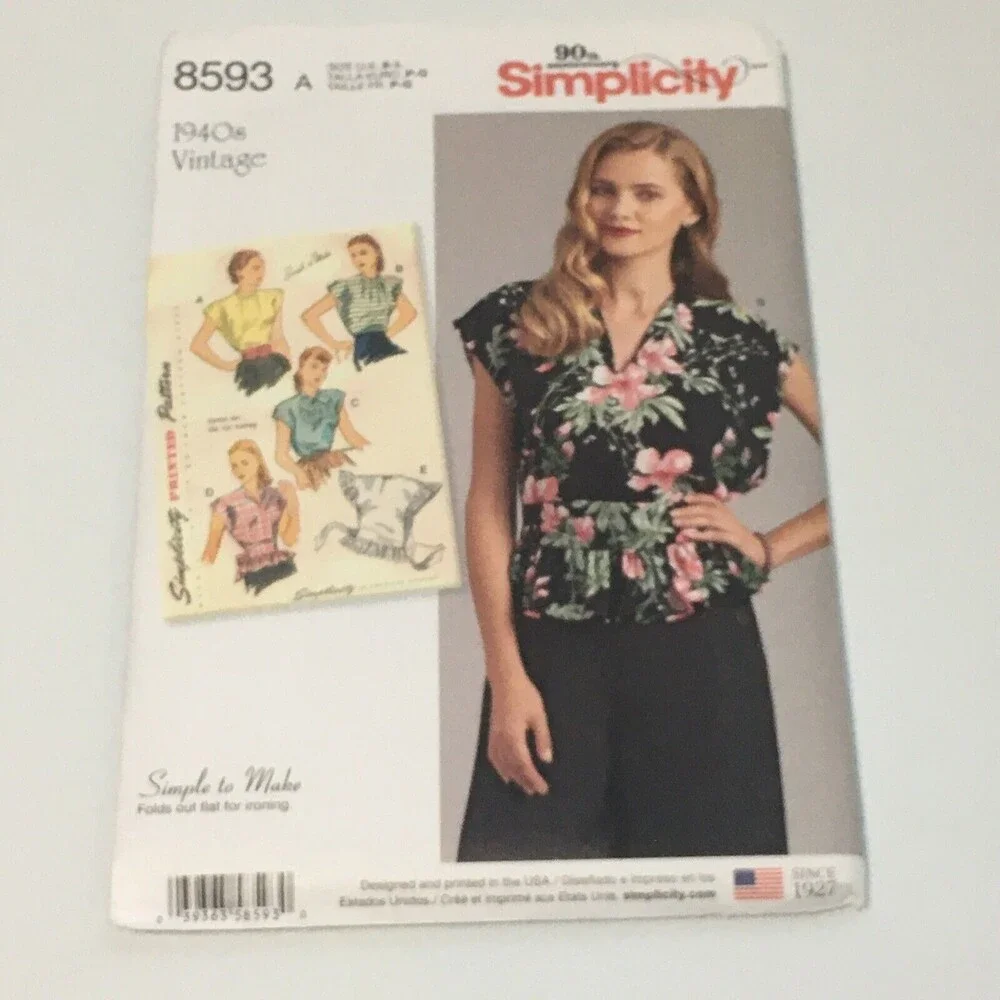 Poncho Blouse Size S-L (10-20) UNCUT Vintage 40s Pattern 8593 Shirt Top Retro